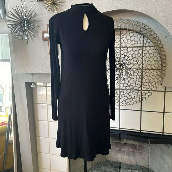 RVCA size small black bodycon ribbed keyhole dress - Picture 2 of 11